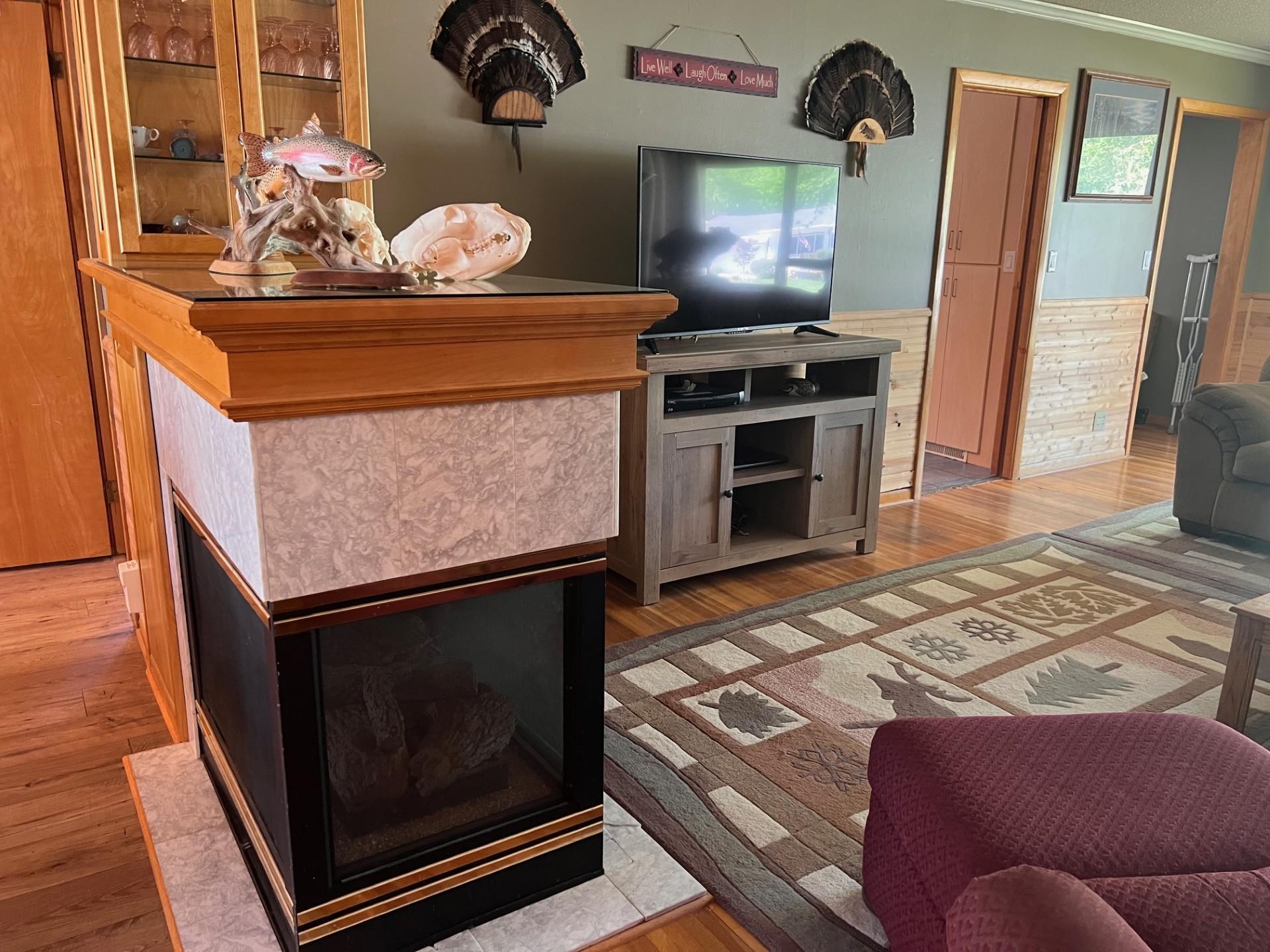 Three sided fireplace