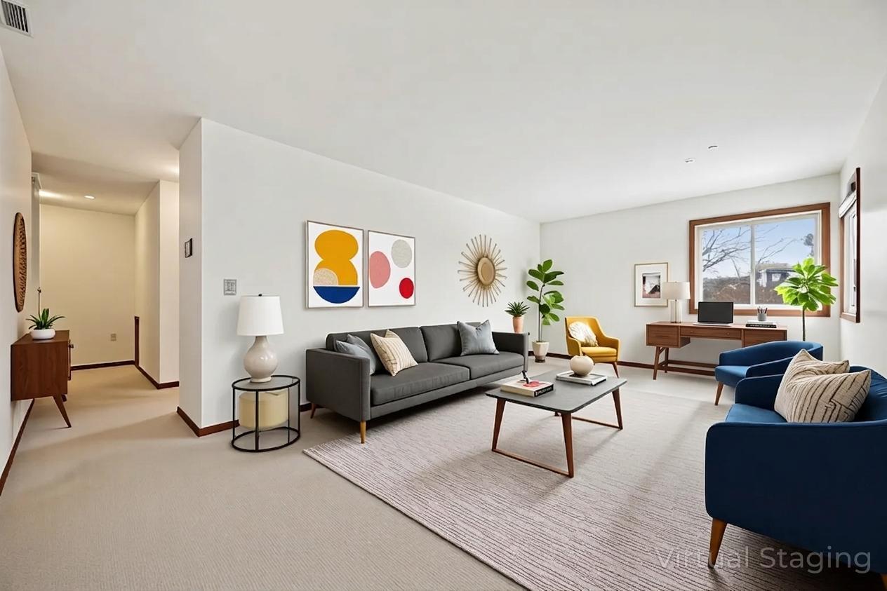 virtually stages living room