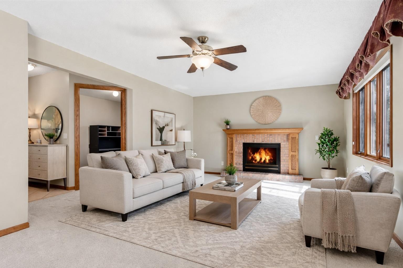 Virtual Staging: main level gathering room.