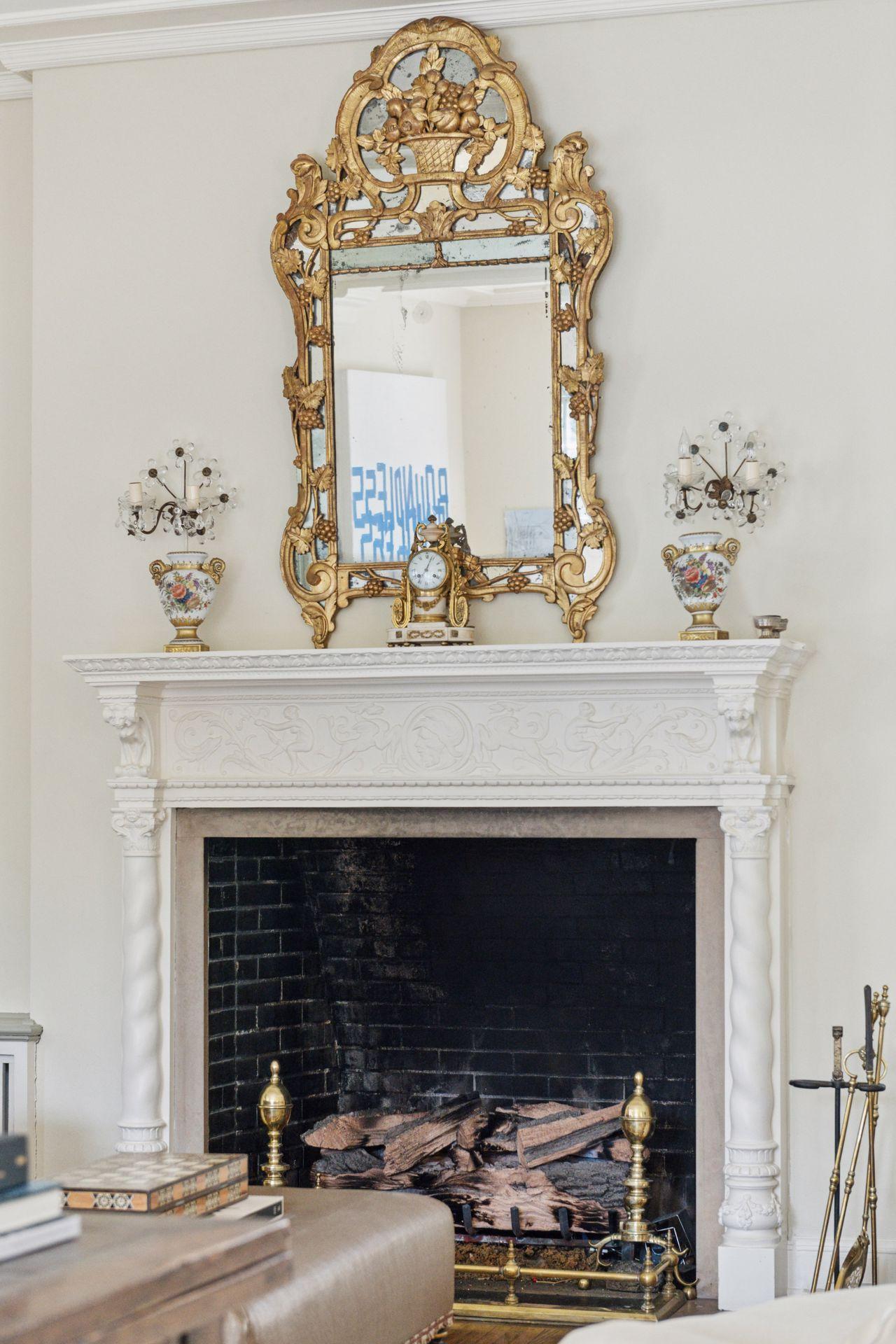 Beautiful original plasterwork on fireplace mantel