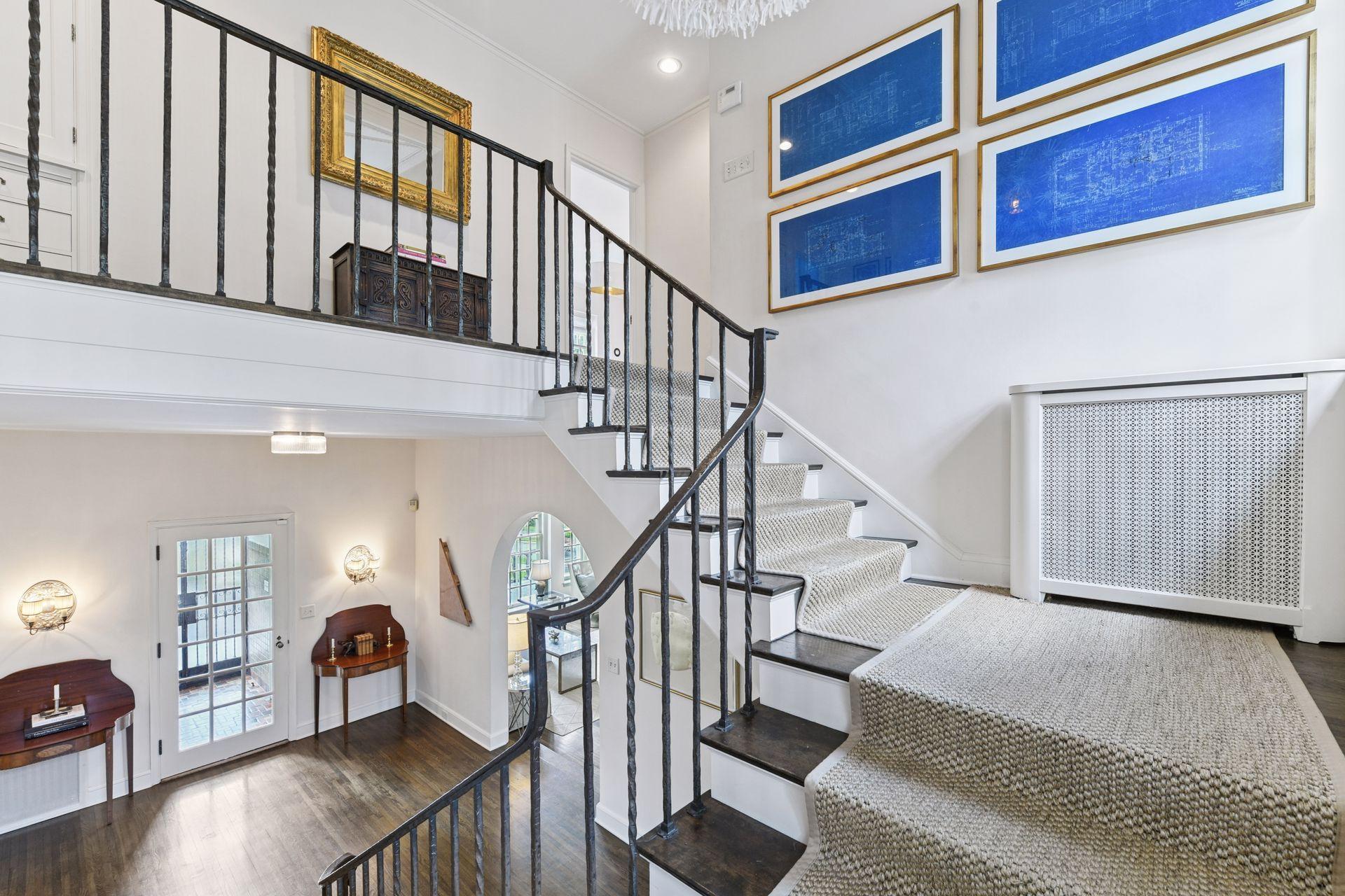 Stunning Staircase with original wrought iron railing