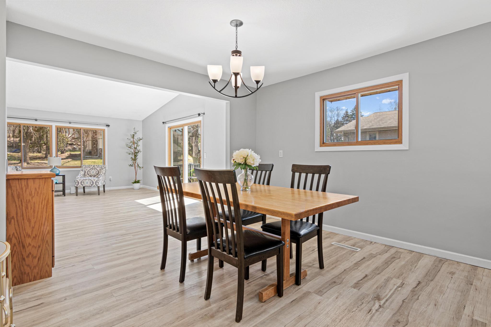 Formal dining area can easily expand for small and large groups.