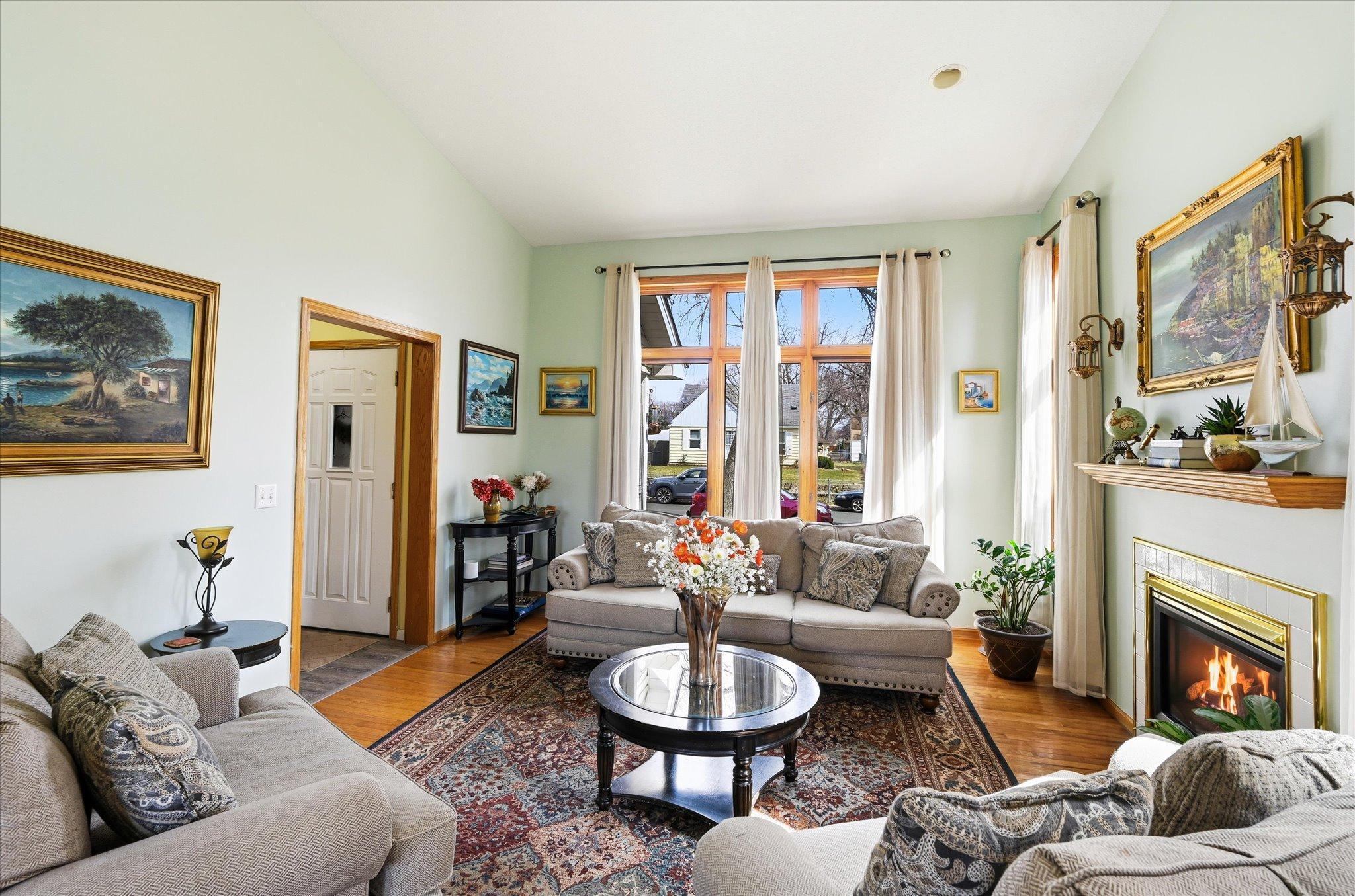 Spacious living room with hardwood floors