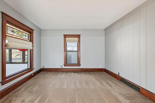 Living room with original stained glass