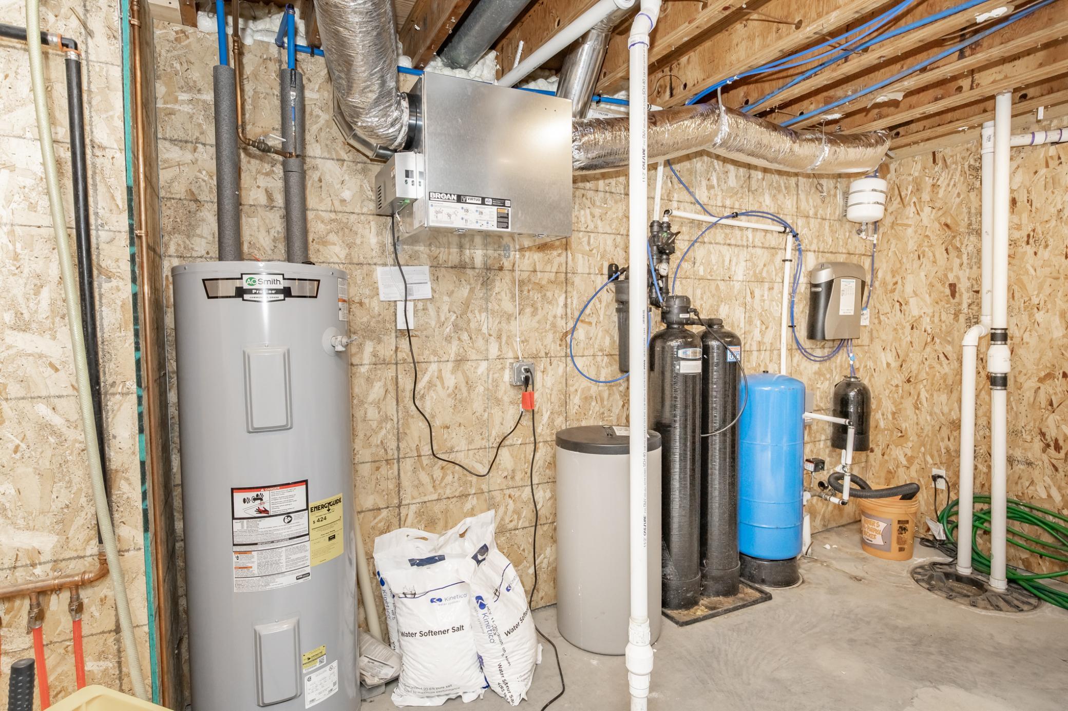 Air exchanger, extra hot water heater, kinetico water filtration/water softener