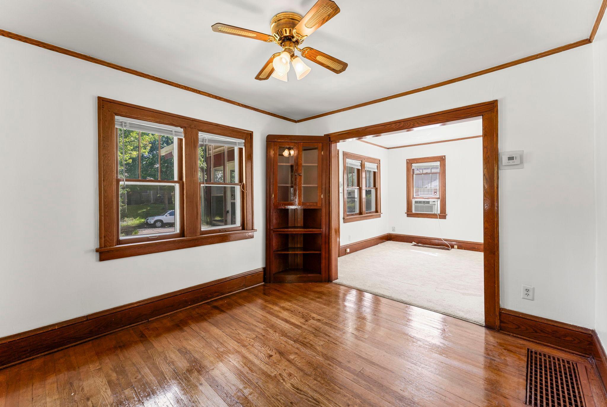 Dining Room Looking Into Living Room. Beautiful Built In Corner Shelving!