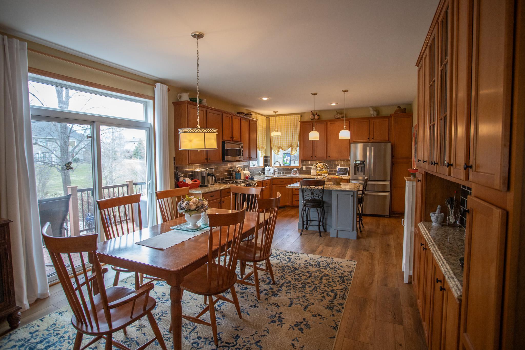 Open kitchen with attached dining space