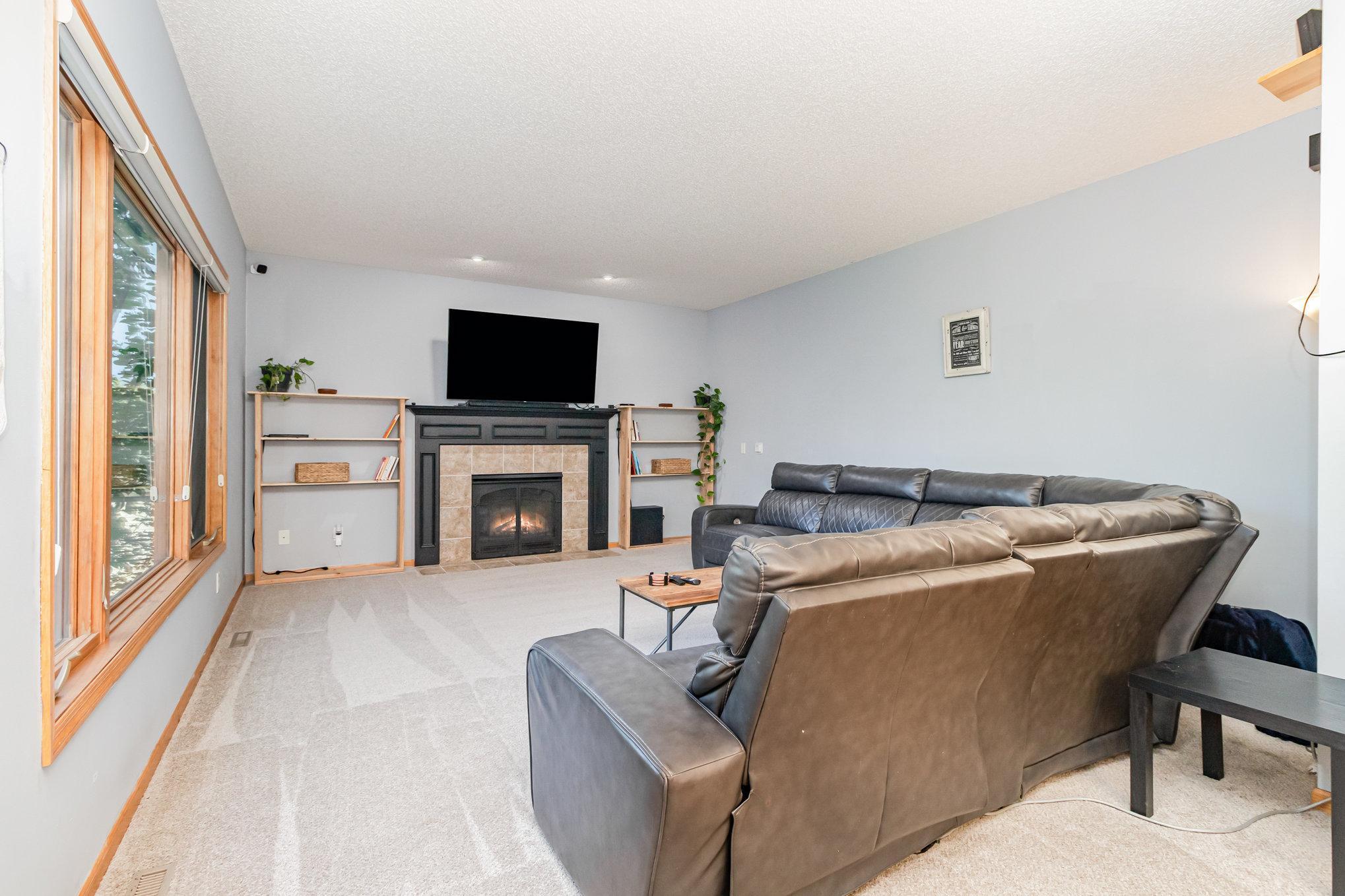 Main floor family room with fireplace