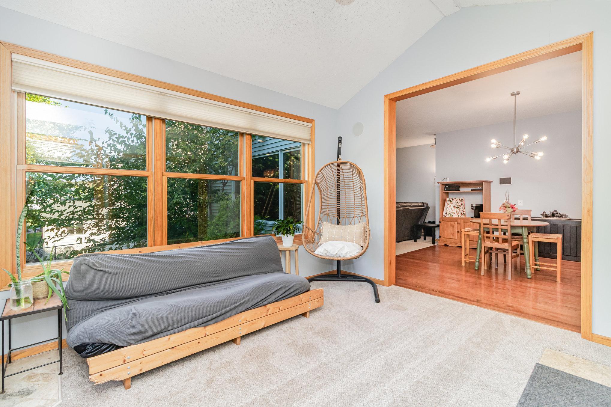 4-season porch open to kitchen