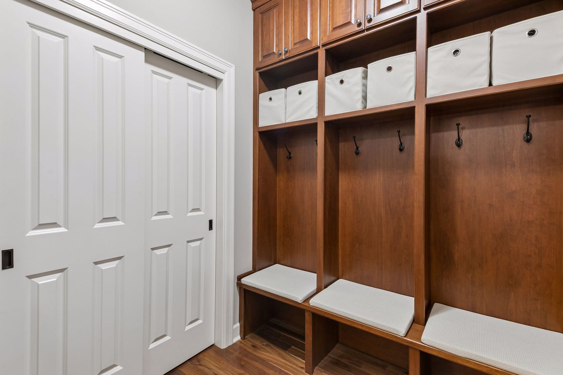 Built-in cubbies in mudroom off of the oversized 3 car garage