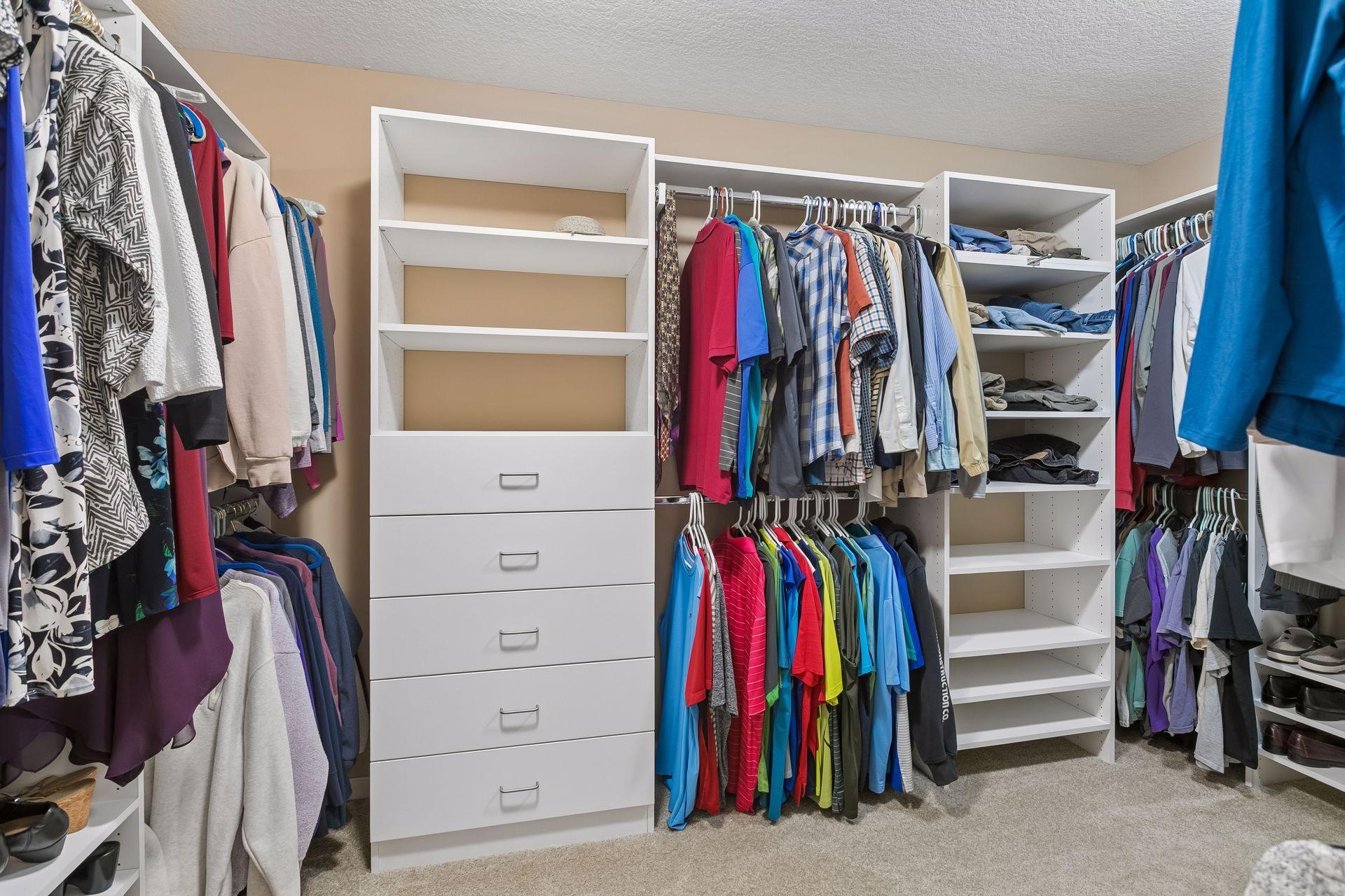 Custom shelving in the primary walk-in closet