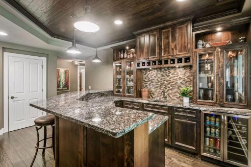 Gorgeous wet bar with two beverage refrigerators