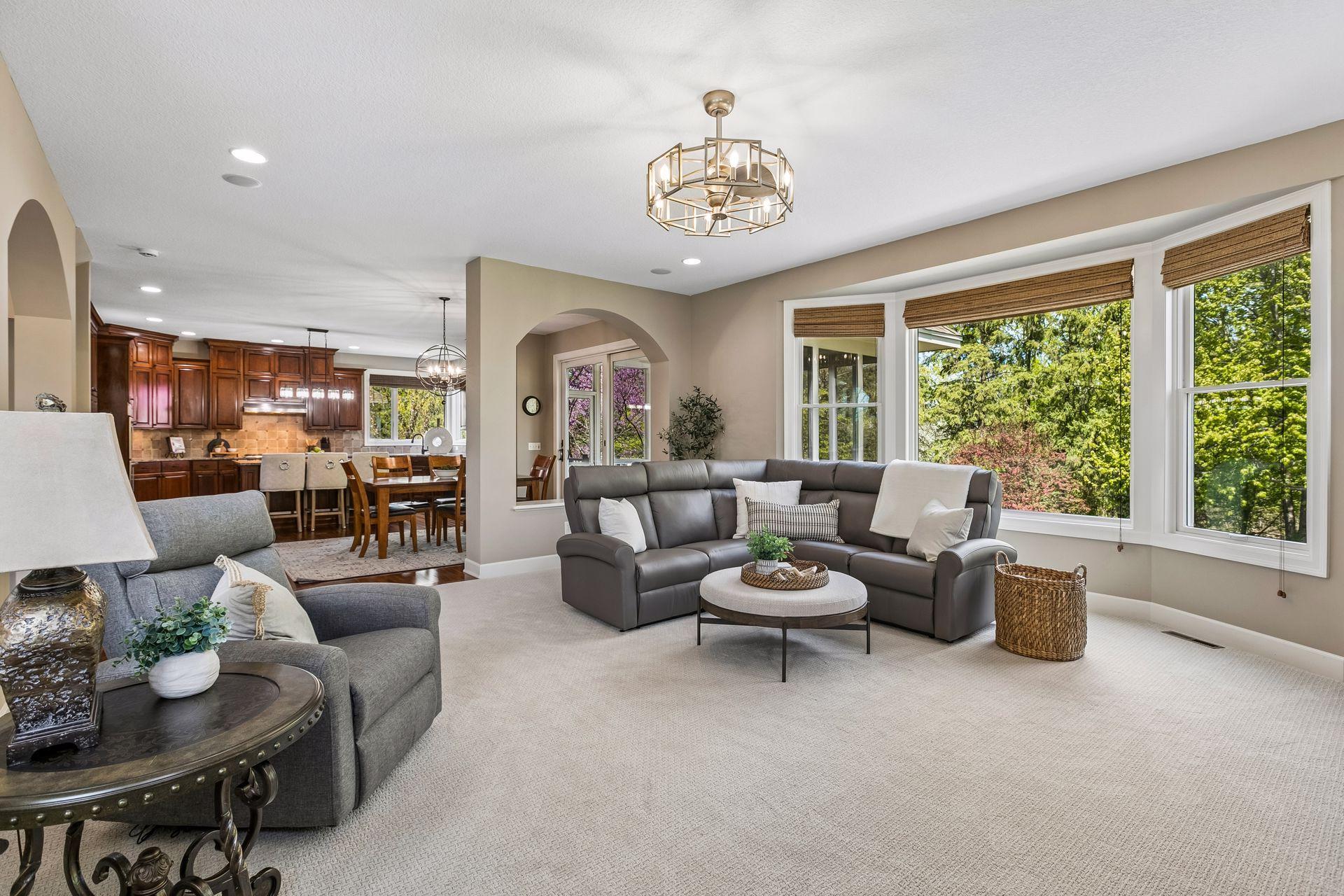 Bay window adds space and light to the family room