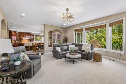 Bay window adds space and light to the family room
