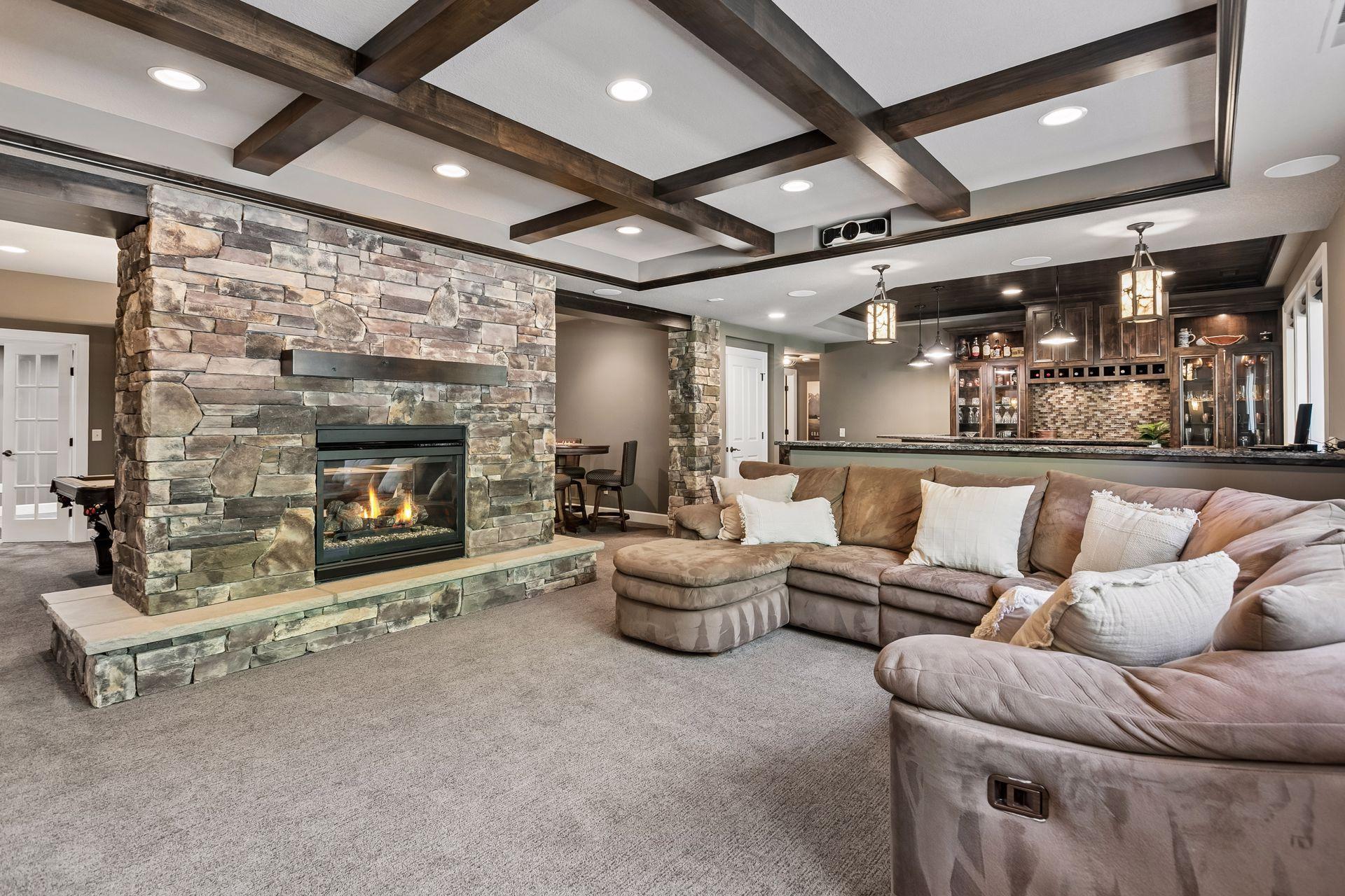 Theater area boasts beautiful coffered ceilings