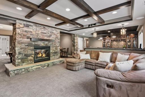 Theater area boasts beautiful coffered ceilings