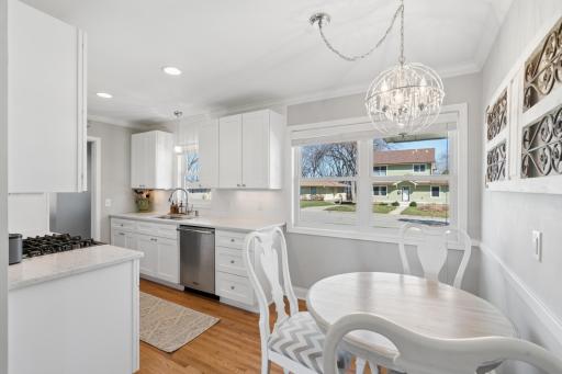 The space for dining is a perfect addition to this newly remodeled kitchen.