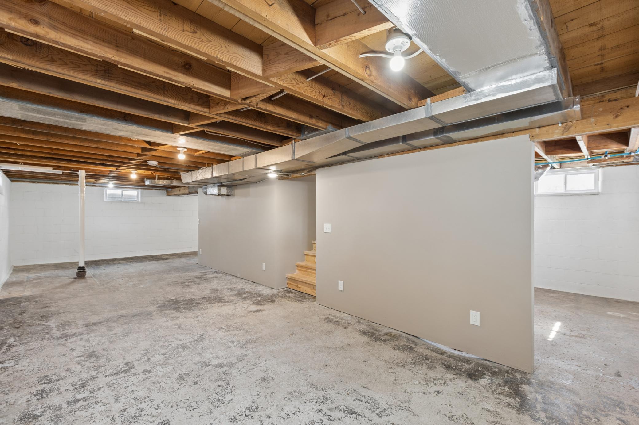 The unfinished basement can be finished for additional living space.