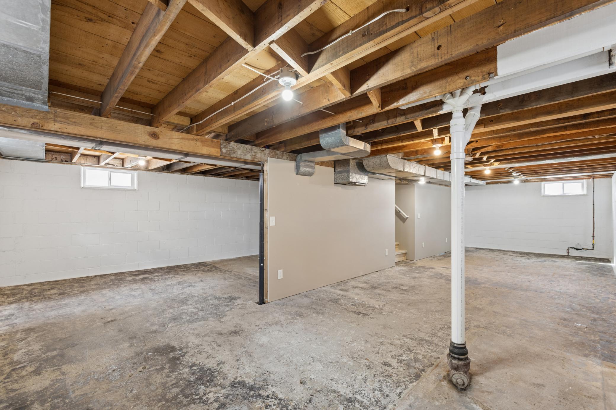 The unfinished basement can be finished for additional living space.