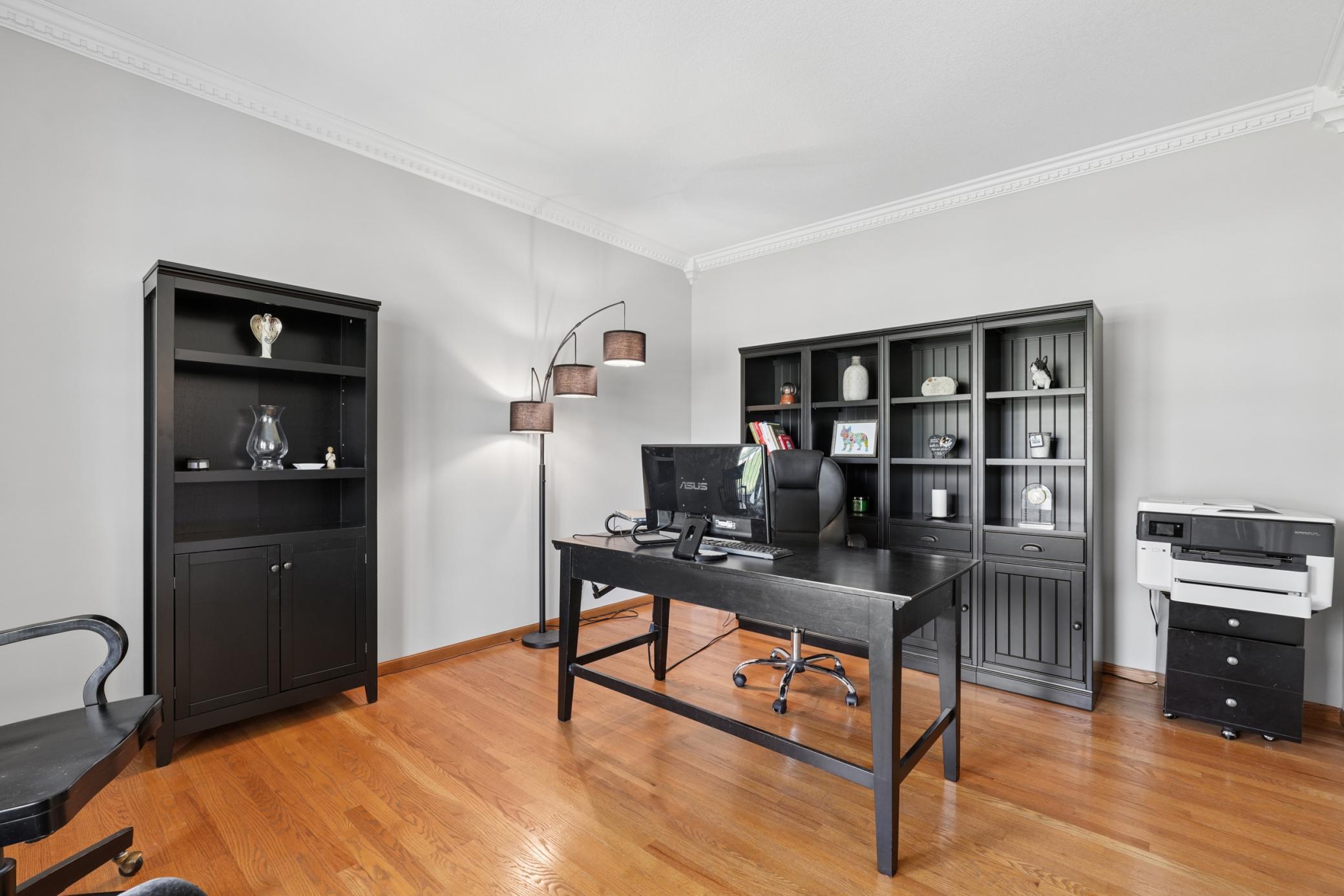 Main floor office with hardwood floors & french doors!