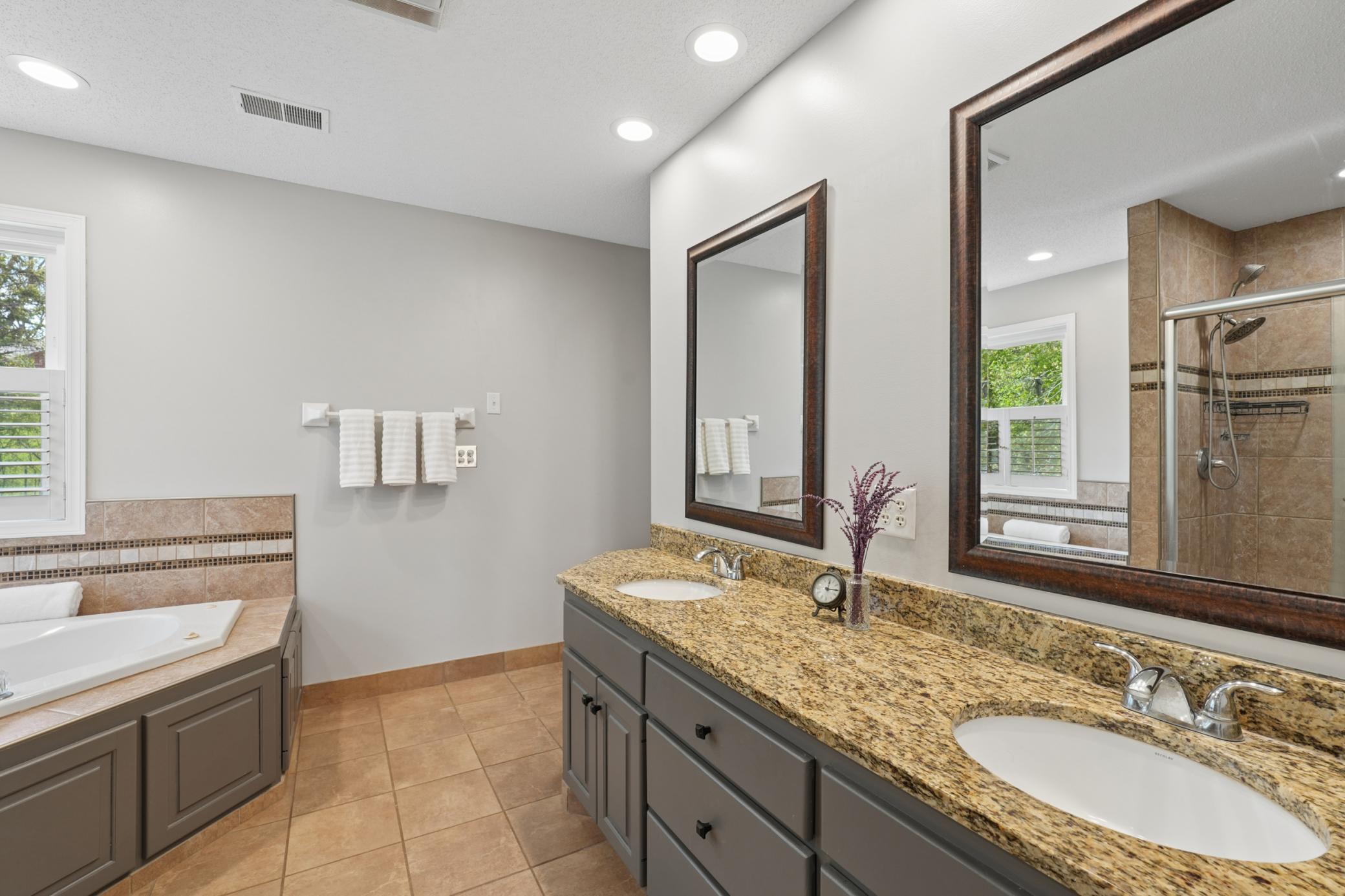 Upper level Primary Bath with soaking tub & walk-in shower!