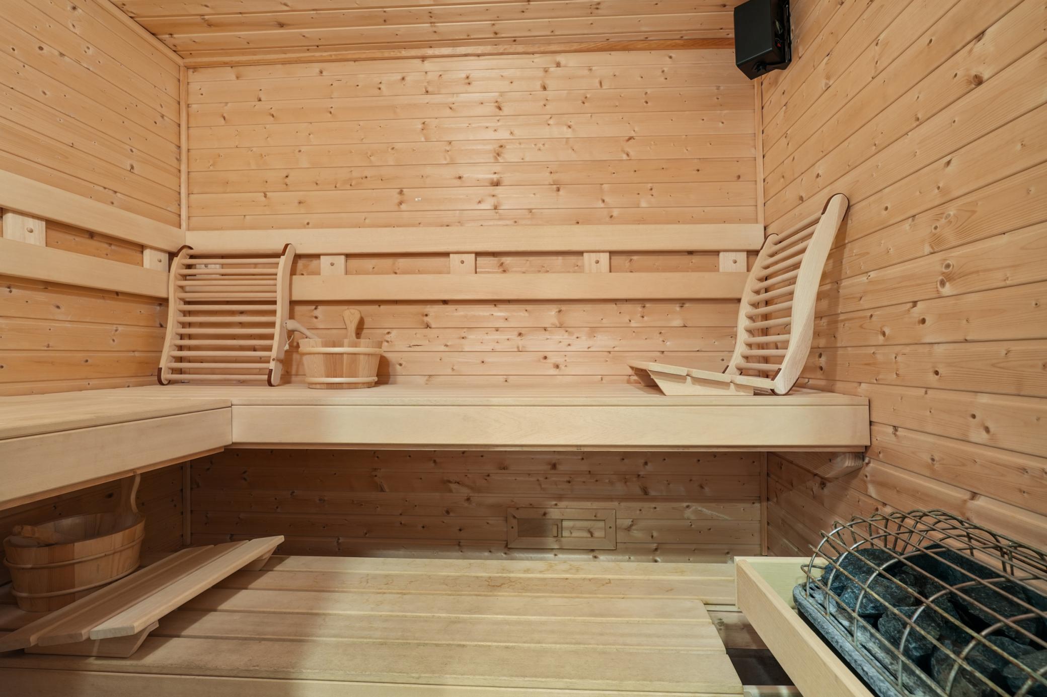 Lower level sauna goes great with pool time!