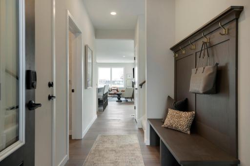 Gorgeous front walkway with a beautiful built in.