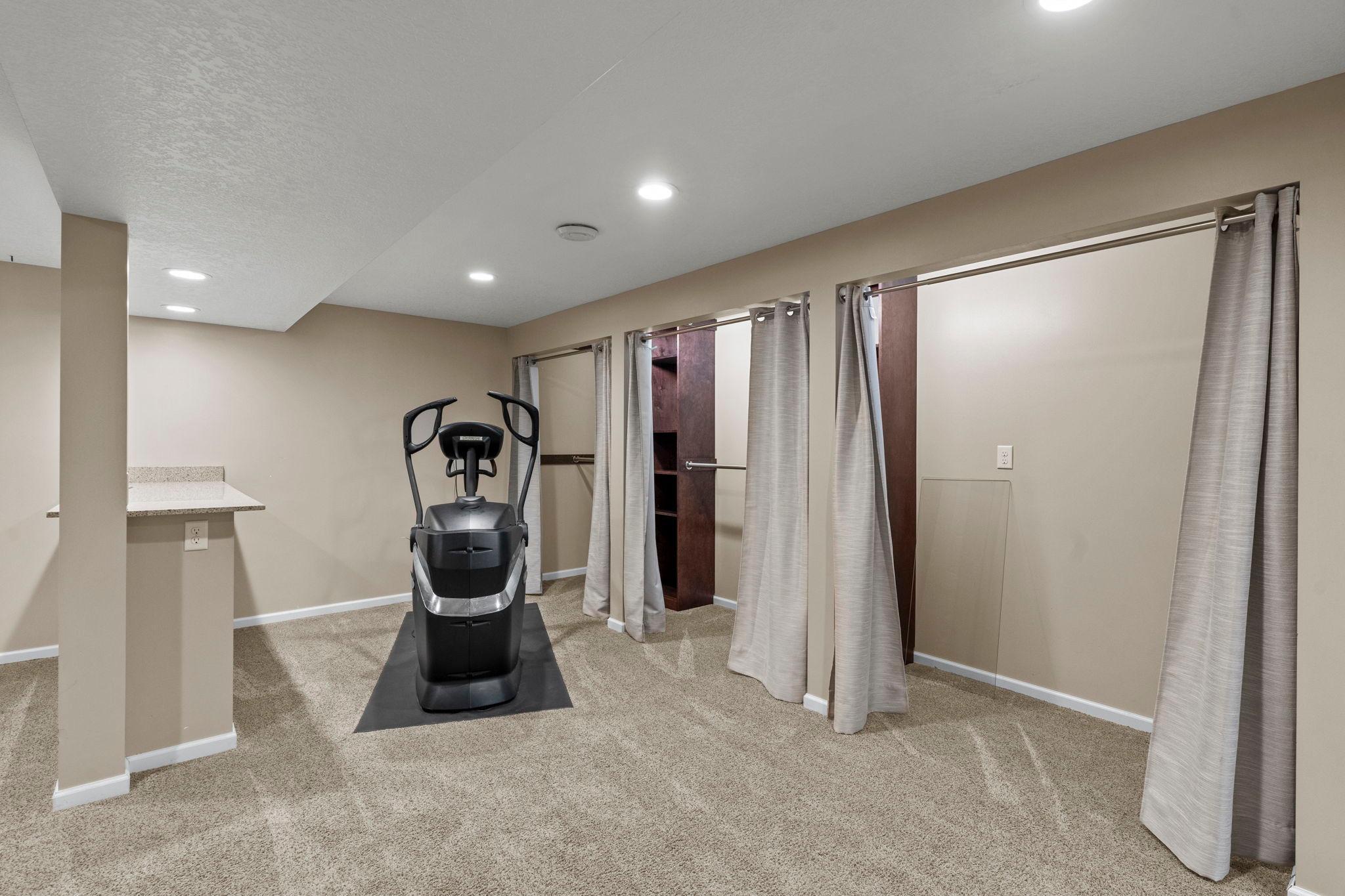 Awesome rec room with abundance of storage.