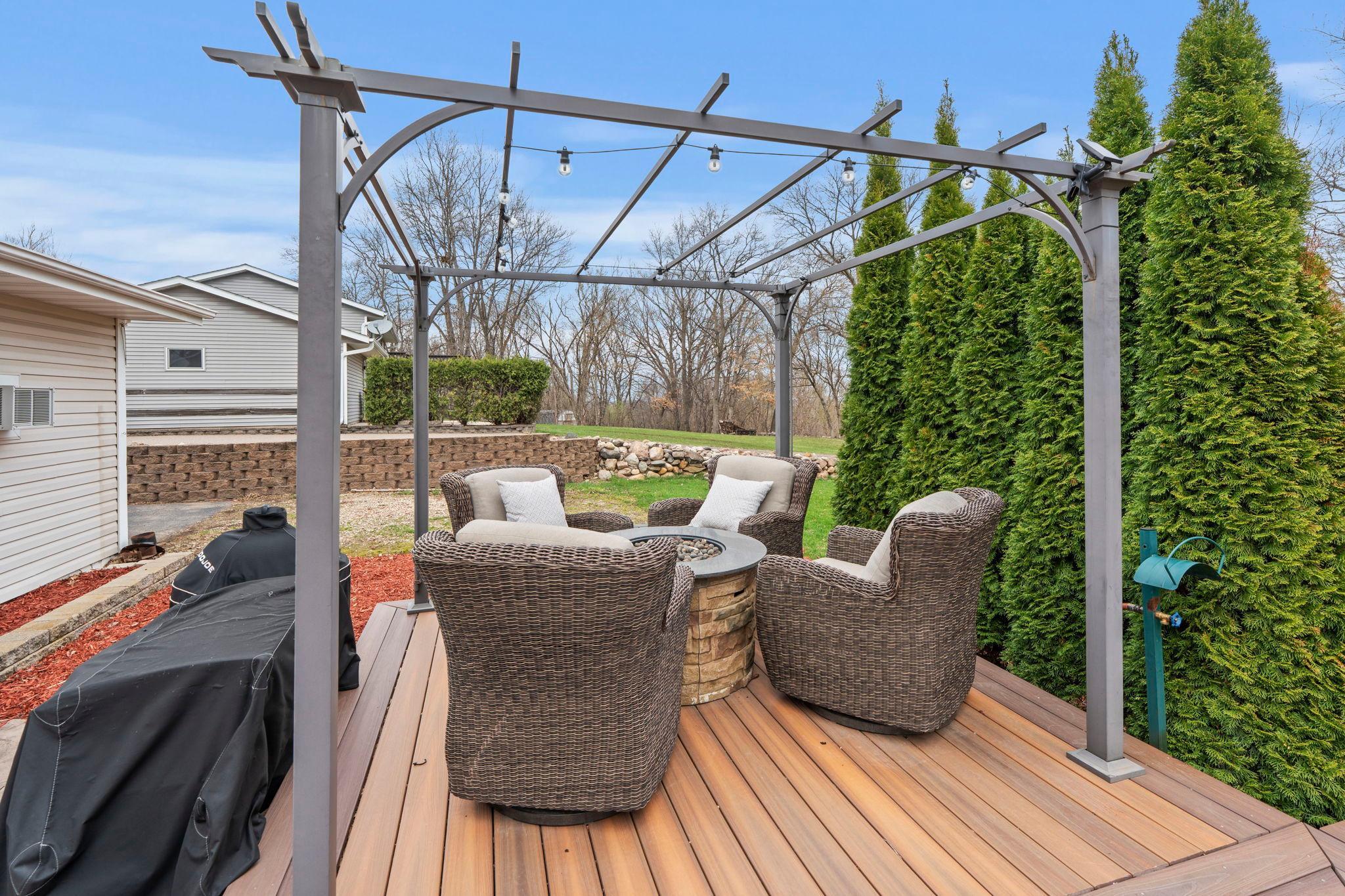 Enjoy many outdoor spaces! Check out this private pergola space!