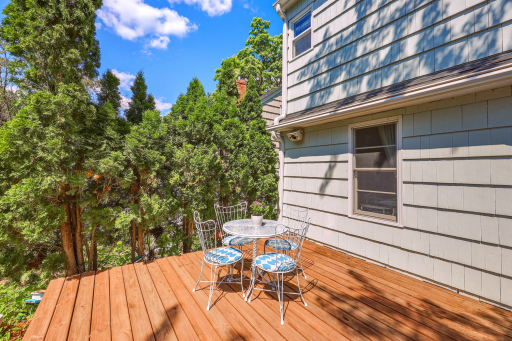 Newer back deck with mature evergreen creating natural privacy â your own quiet backyard refuge.