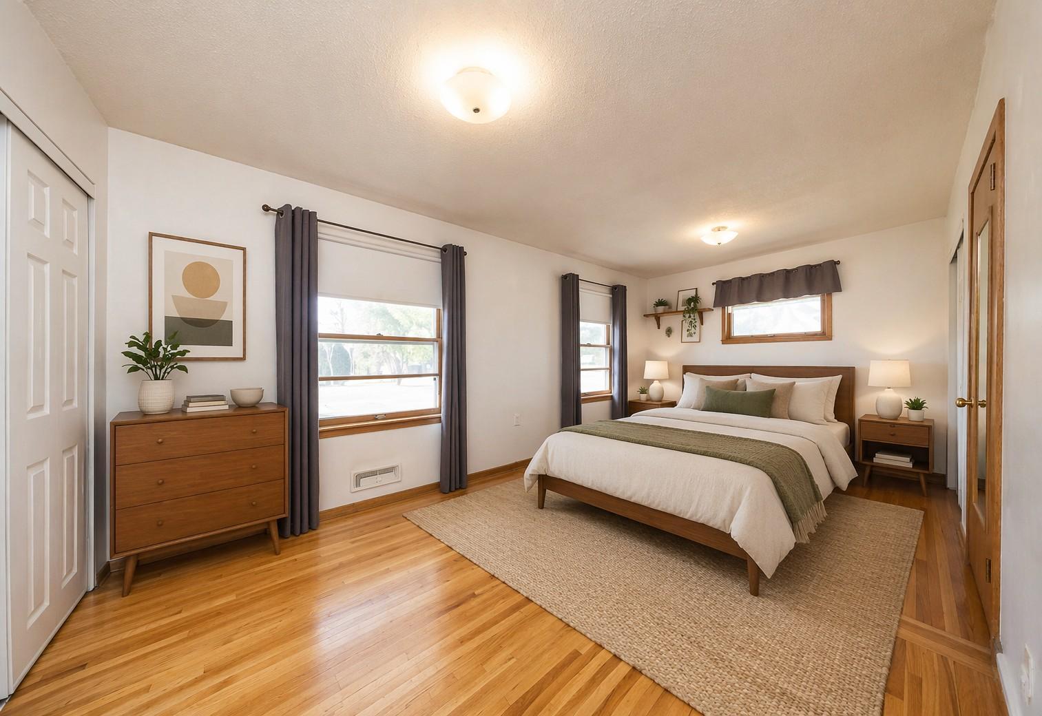 Enormous primary bedroom on the main floor (virtually staged photo)