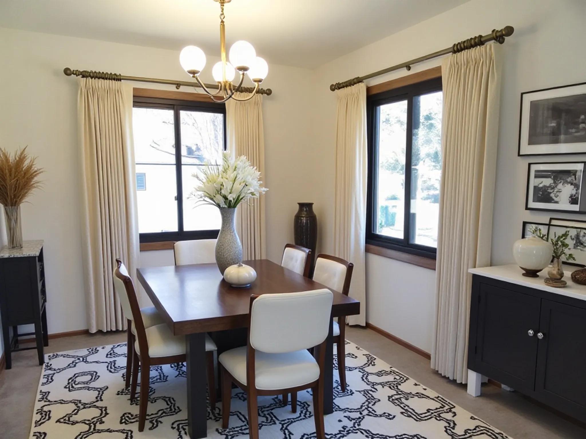 A 2nd dining space for delicious entertaining with food. If your guest list includes more, then extend into the living room. Another dining space is located on the other side of the kitchen. virtual staged