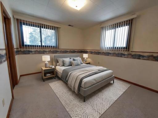Main floor bedroom on the main floor with direct access to a ceramic bath with shower. Ideal flexibility, wonderfully practical. Plus, three more bedrooms upstairs & a bonus room too, so extra options are at home here. virtual staged
