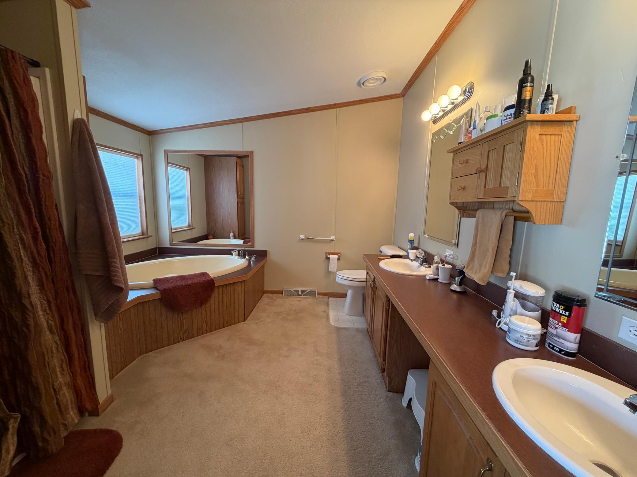 Dual sinks, soaker tub and a shower