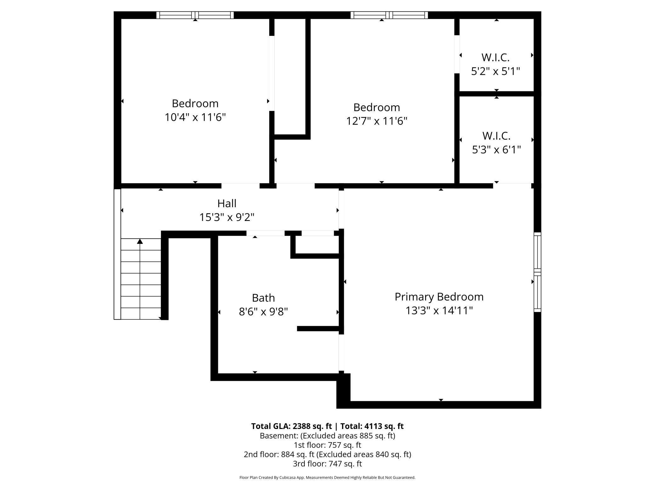 Upper Level Floor Plan with Measurements