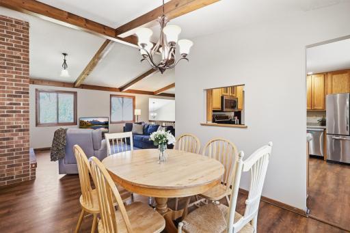 Open layout connects the dining area to the family room