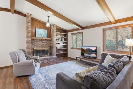Vaulted family room with beautiful built ins