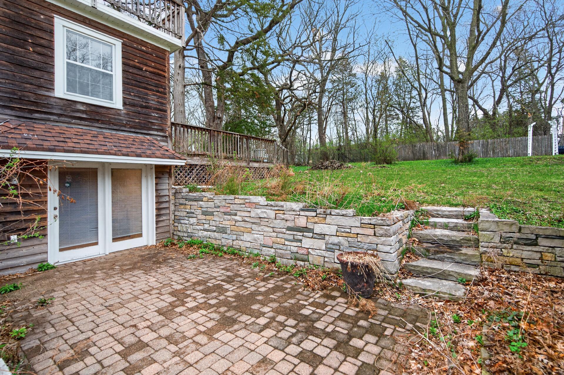 Walk-out basement leads to a paver patio
