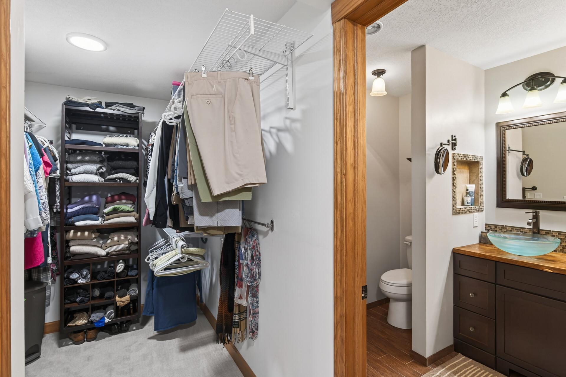 Lower level bedroom closet and bath