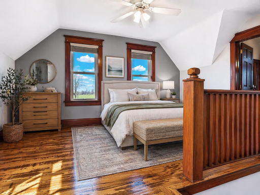 AI-generated image illustrating the upper-level loft being converted into a third bedroom.