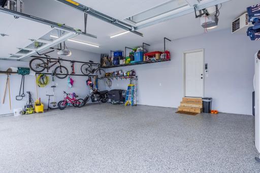 Fully finished garage--insulated, heated, and epoxy floors.