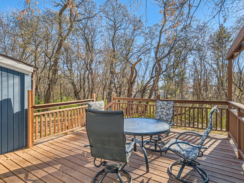 Huge deck overlooks private wooded backyard