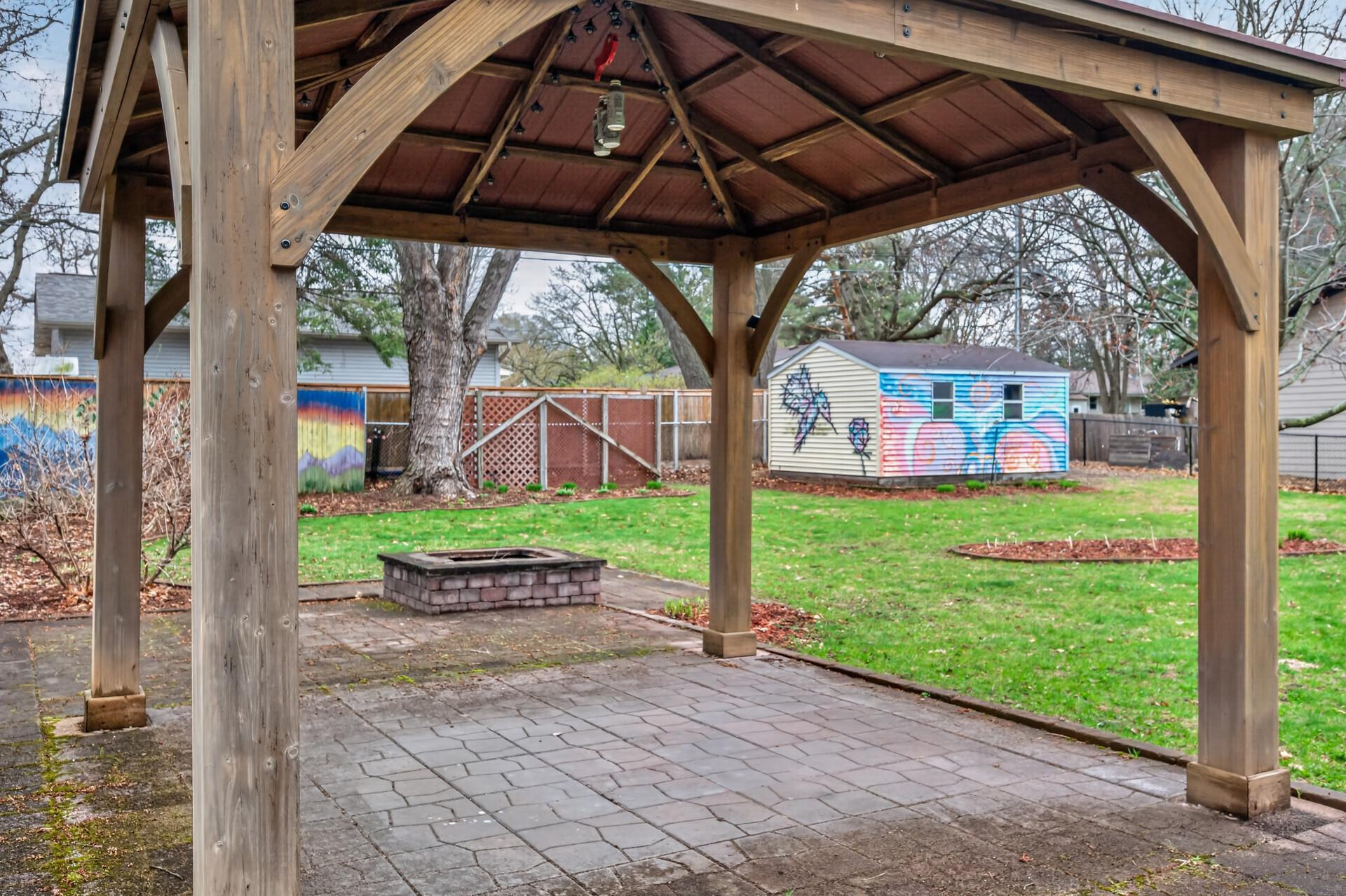 Here is an alternate view of the gazebo and firepit area.