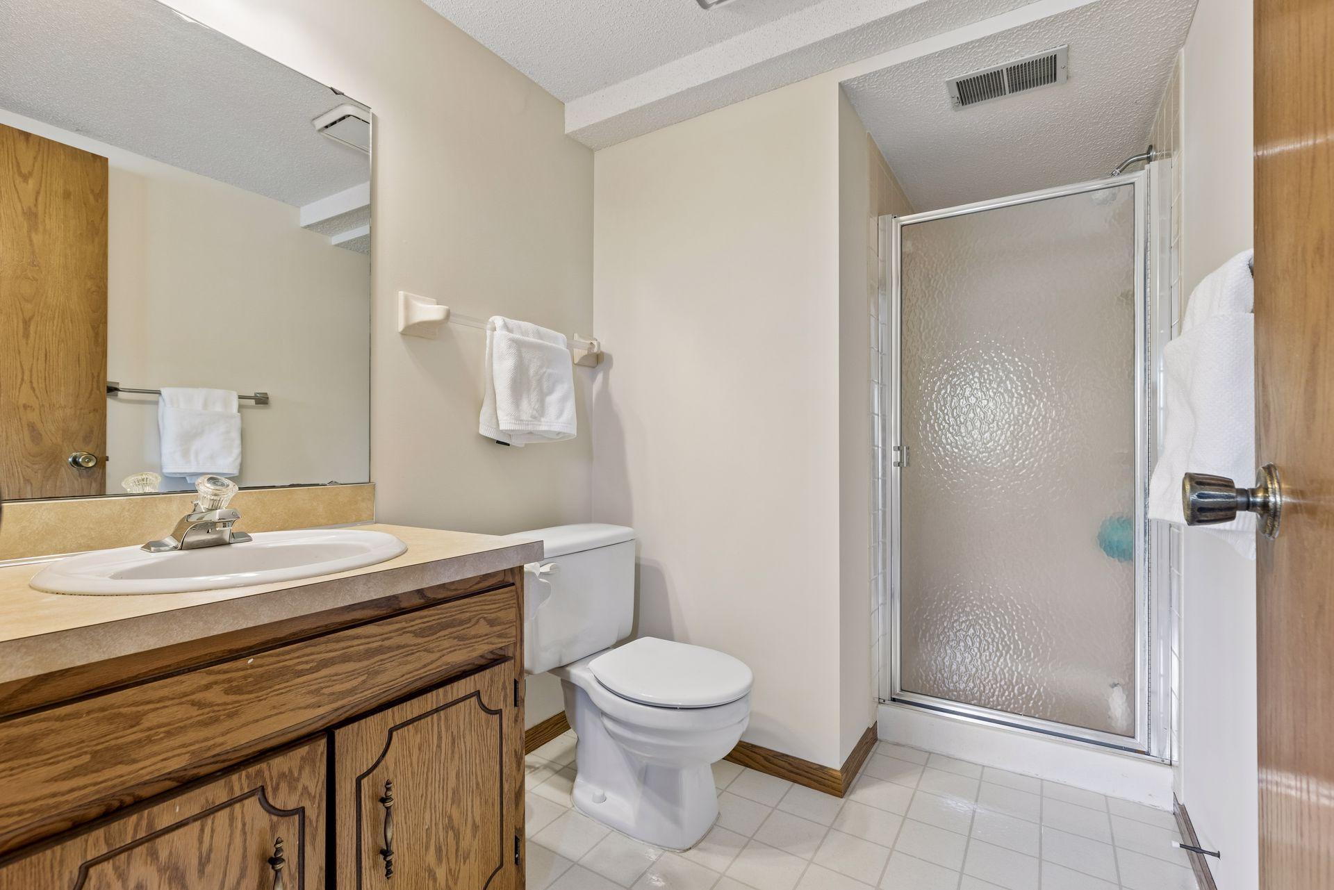 Convenient 3/4 bath on lower level