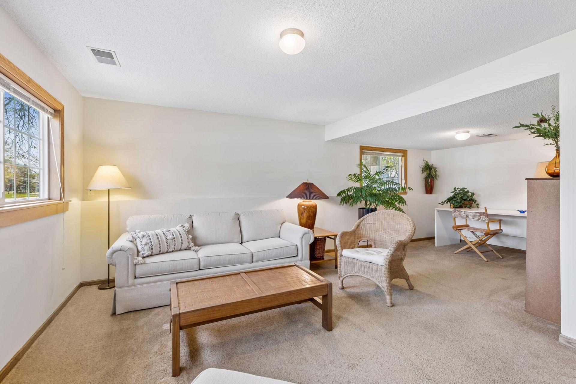 Spacious lower level family room