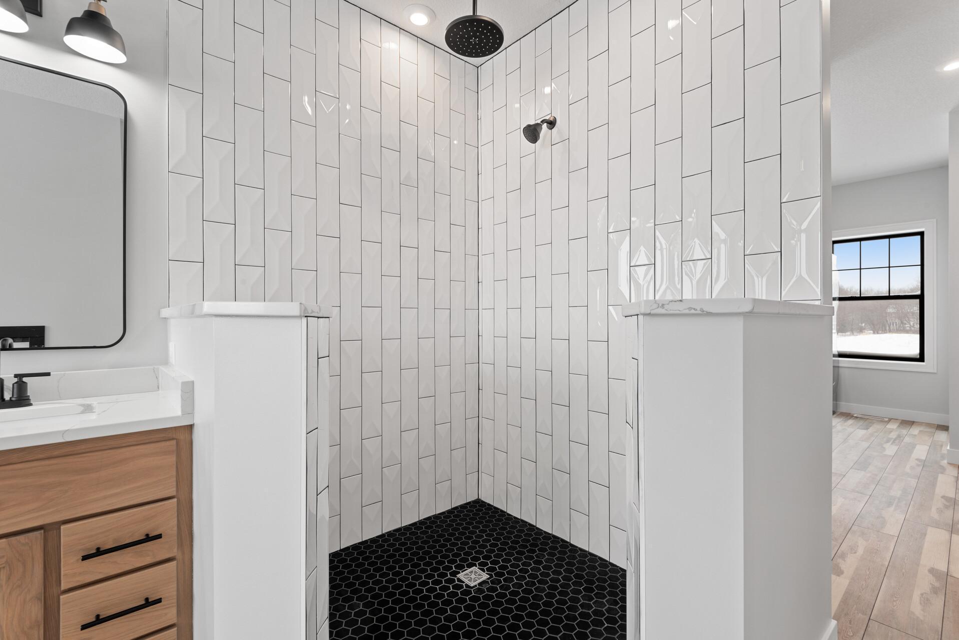A Stand-Out Tile Walk-In Shower! Photo of previous home.