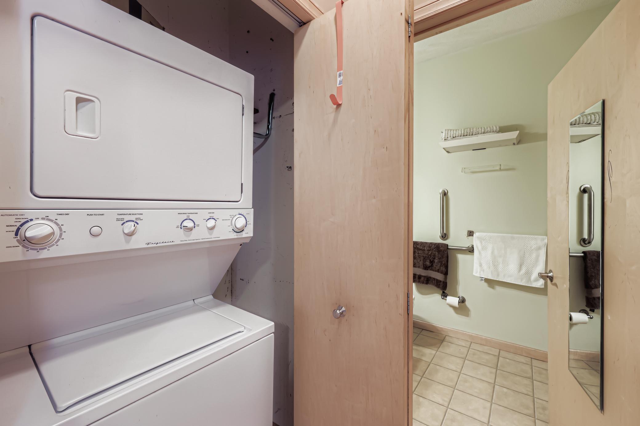 Stacked washer/dryer right inside the unit. No paying for laundry here