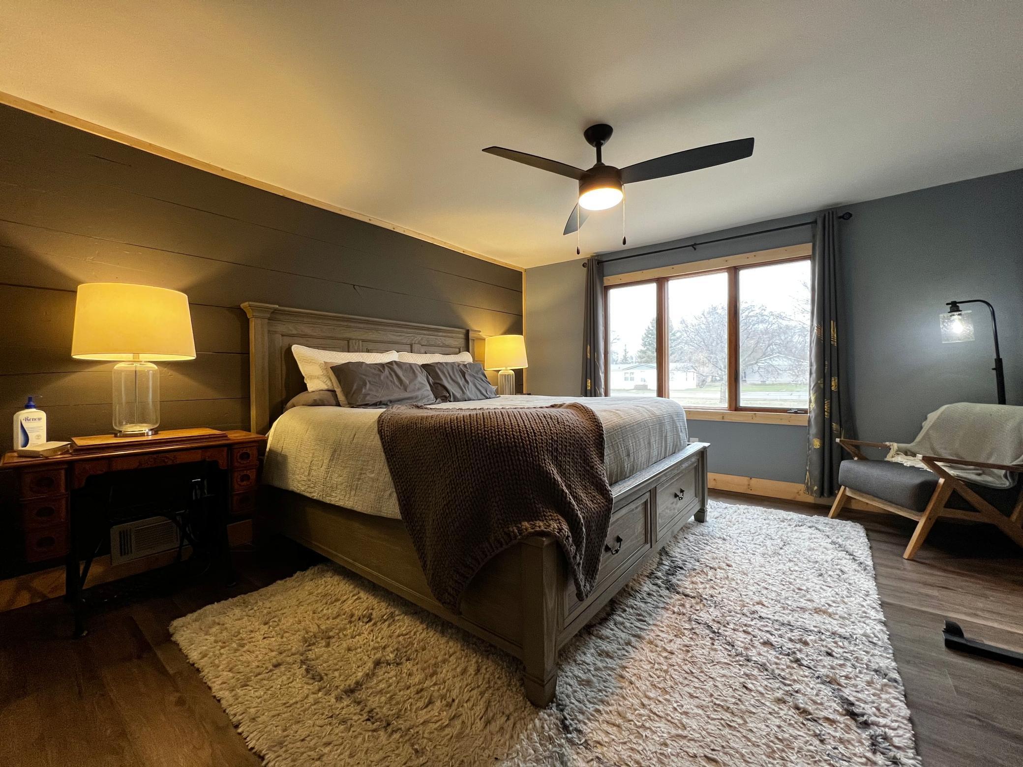 Accent wall brings warmth to the room.