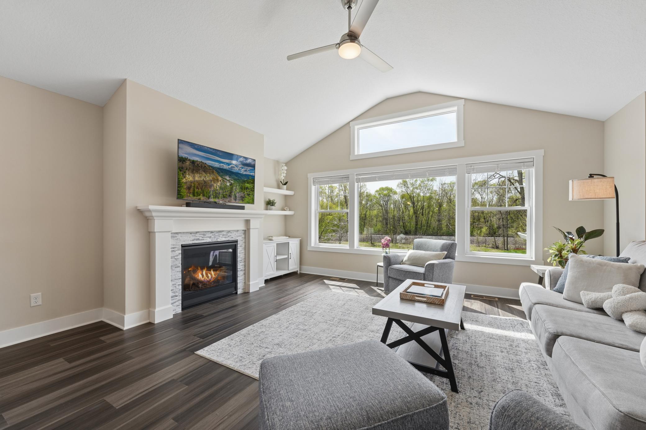 Cozy up near the gas fireplace