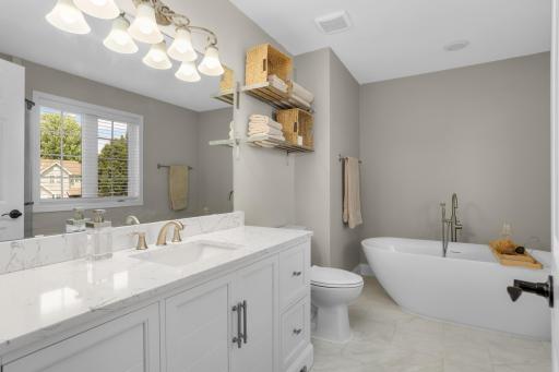 Gorgeous, fully renovated primary bath—July 2026.